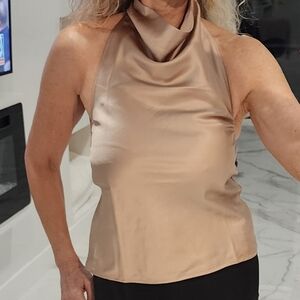 Elegant Satin Halter Top - Tan